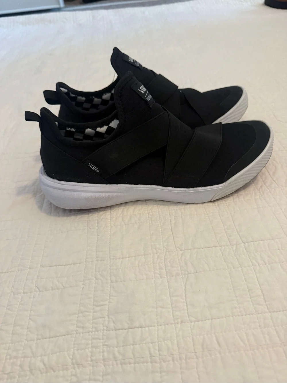 Vans Black and White UltraRange Slip-On Athletic Sneakers